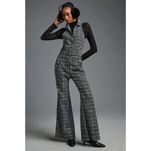 NWT ANTHROPOLOGIE Maeve Sleeveless Plaid Jumpsuit BELTED $188 SIZE 4 B & W